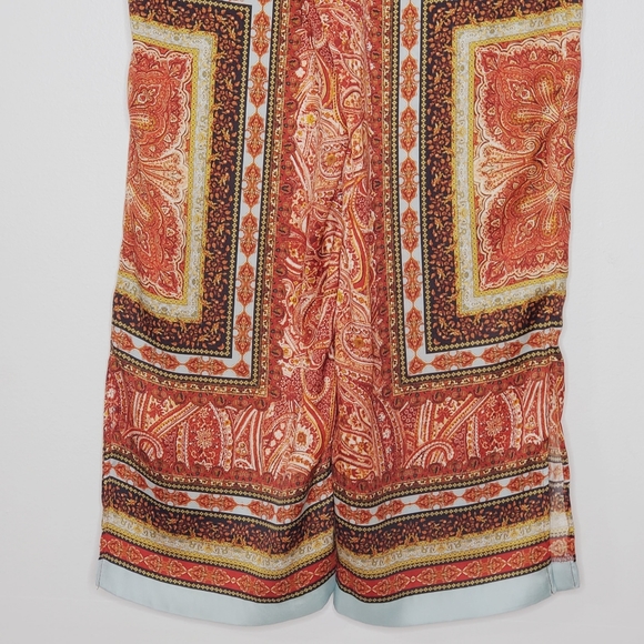 Zara Paisley Printed High Rise Pants Red Brown Multi Colored S - Picture 10 of 14